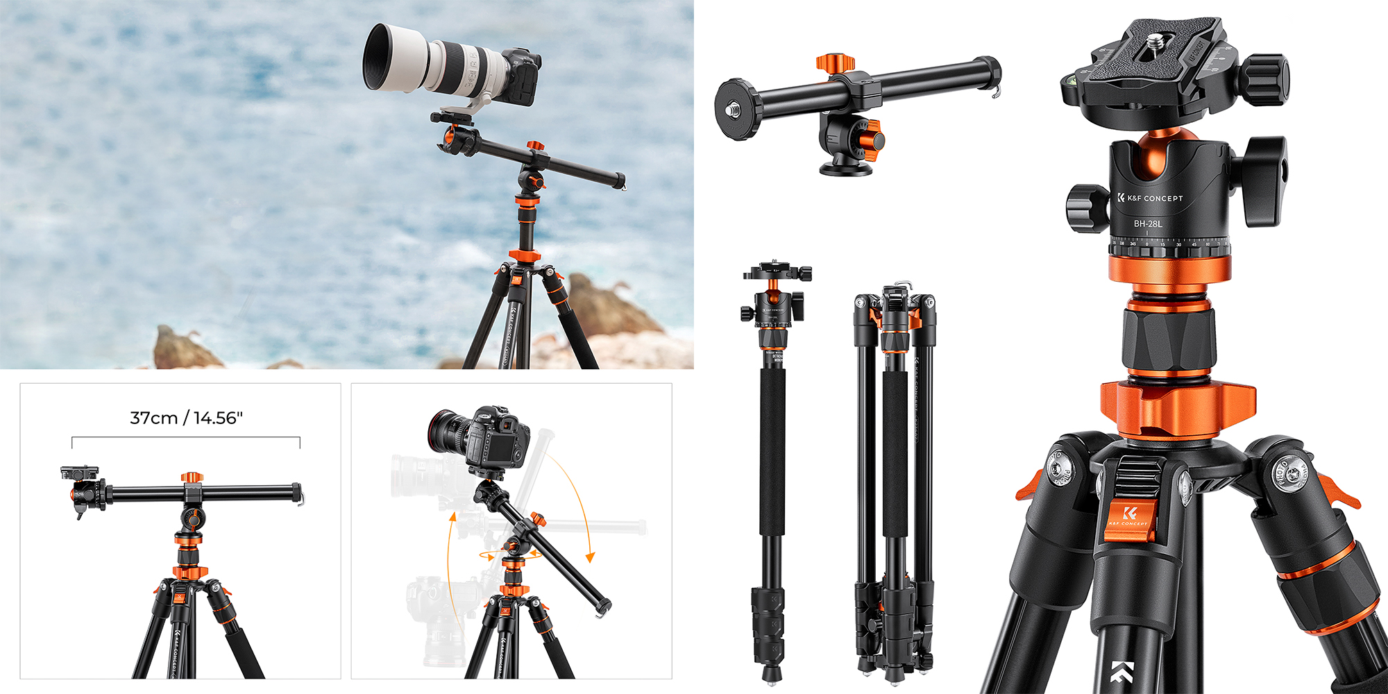 Statyw K&F Concept K234A7 z głowicą kulową BH-28L - Zintegrowany monopod